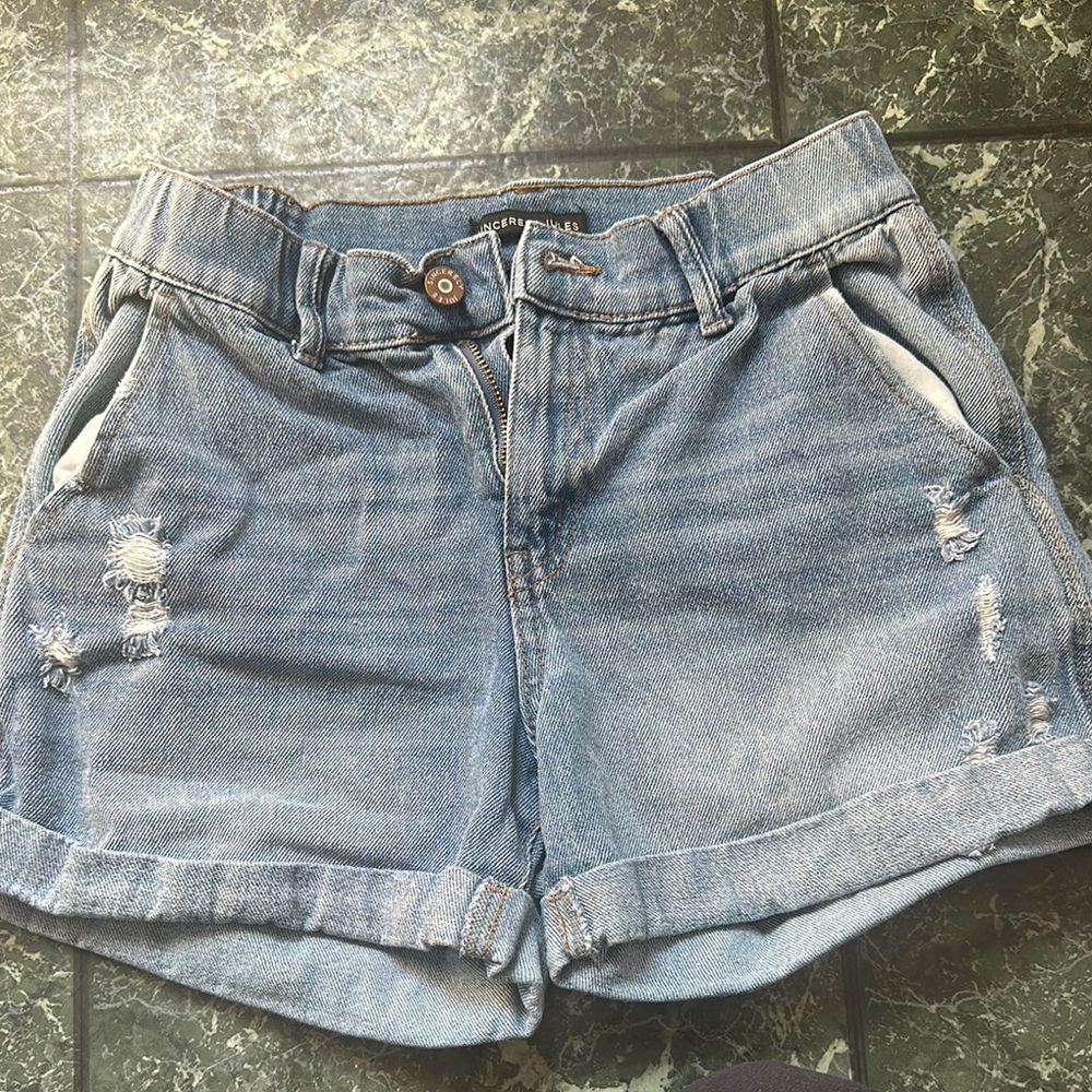 Sincerely Jules Blue Jean Shorts with Distressed Details